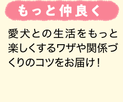 もっと仲良く ｜ 愛犬との生活をもっと楽しくするワザや関係づくりのコツをお届け！