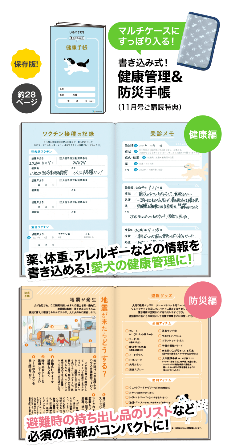 マルチケースにすっぽり入る！書き込み式！健康管理＆防災手帳