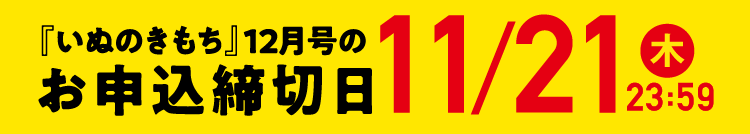 「いぬのきもち」12月号のお申込締切日11/21（木）23:59