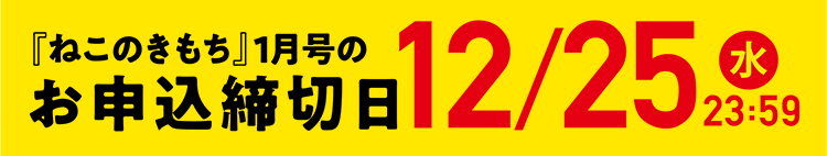「ねこのきもち」1月号のお申込締切日12/25（水）23:59