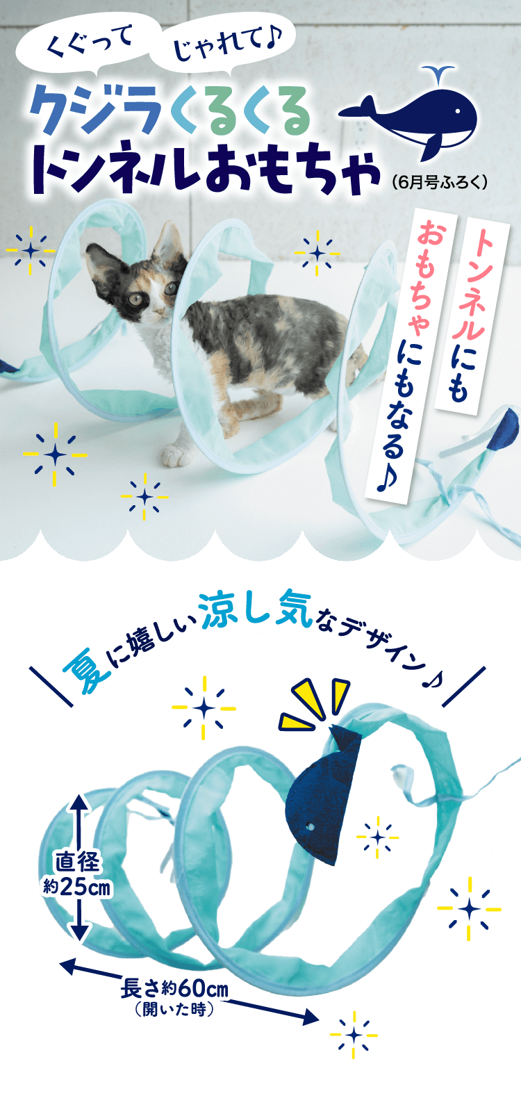 【今月号限定】クジラくるくるトンネルおもちゃ 夏に嬉しい涼し気なデザイン♪