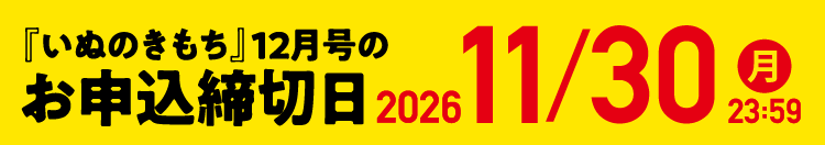 「いぬのきもち」12月号のお申込締切日 2026/11/30（月）23:59